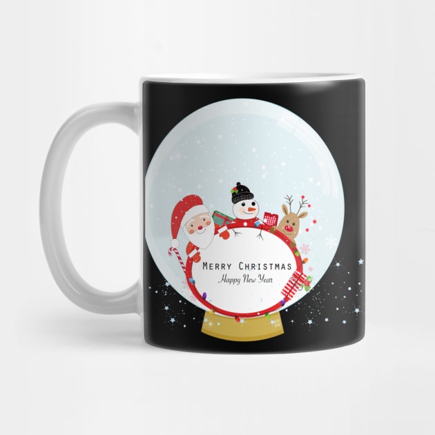 Snow globe. Santa Claus, deer and snow man by GULSENGUNEL